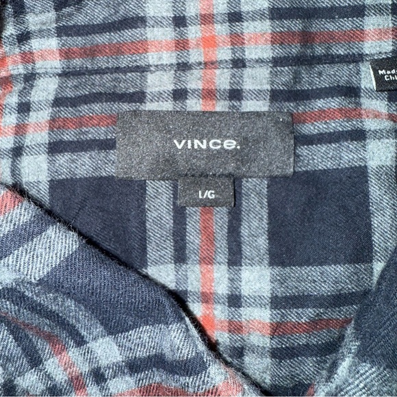 Vince Blue Gray Plaid Flannel Cotton Long Sleeve Button Up Shirt - Picture 4 of 5